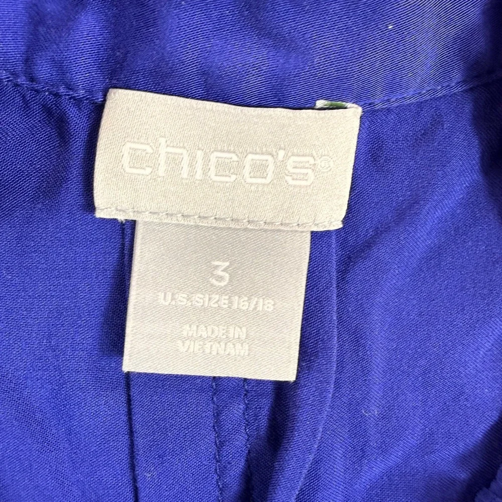 Chico's Size 3 (XL) Blue Ruffle Neck Long Sleeve Blouse Top Women's Career - Picture 2 of 9